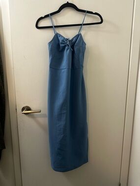Abercrombie & Fitch Light Blue Spaghetti-Strap Midi Dress with Front Bow
